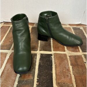 Vtg AJ Valenci Hunter Green Comfort Ankle Boots Square Toe Chunky‎ Women's 9